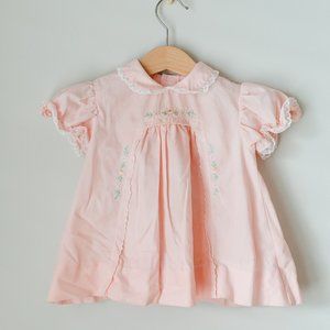 Vintage Pink Baby Girls Dress With Bloomers